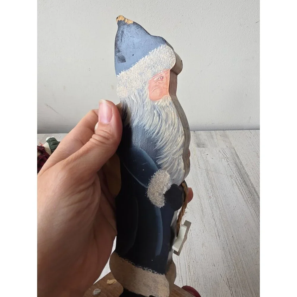 Vintage curtis Santa pull toy wooden star‎ figurine statue Xmas decor